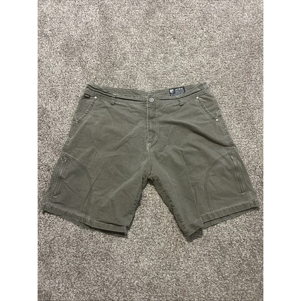 Kuhl Mens Renegade Cargo Shorts Green Vintage Patina Dye Size 40 Hiking Outdoor